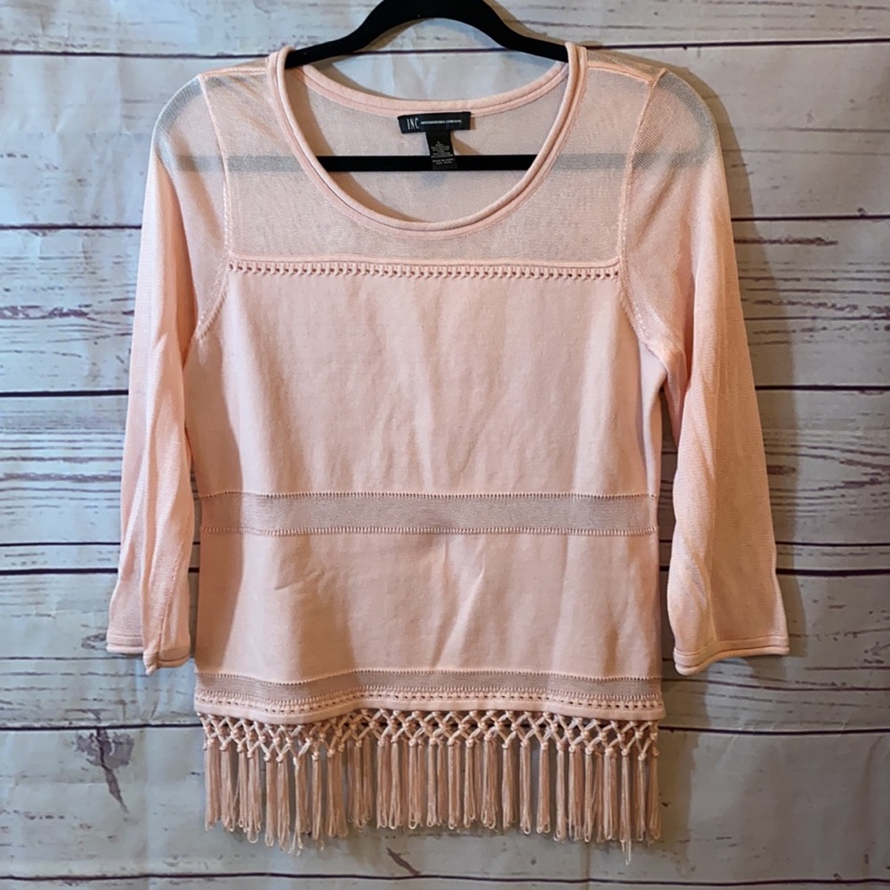 INC International Concepts pink fringed sweater. L-EUC